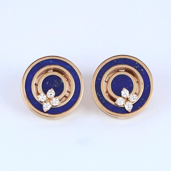 25783 Roberto Coin Love In Verona 18K Rose Gold Diamond Lapis Circle Earrings - Picture 5 of 5